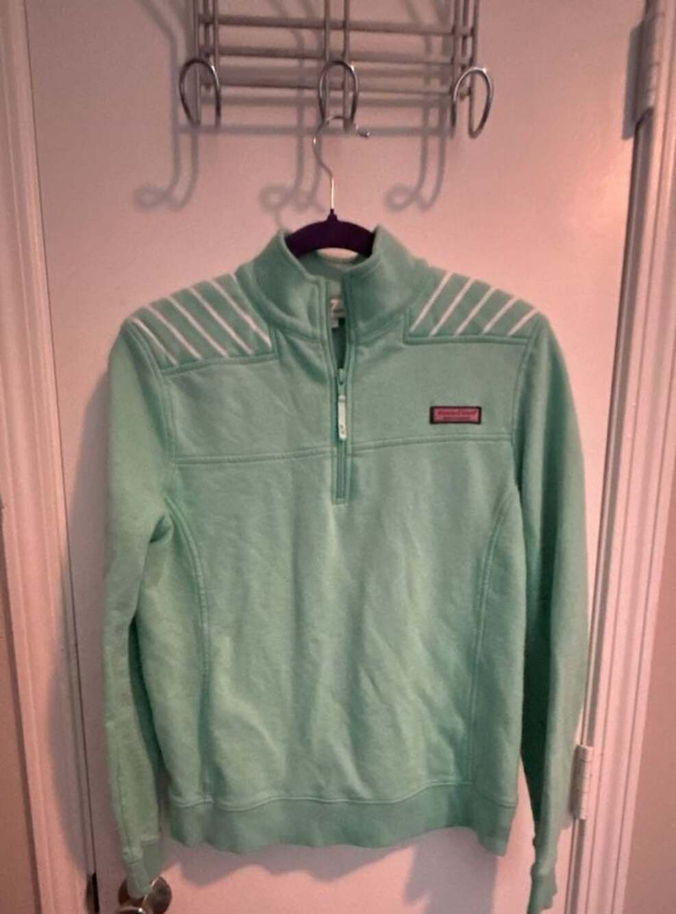 vineyard vines Quarter Zip Pullover Size S Mint Green Striped Shoulder